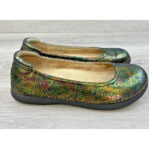 Alegria Petal Women's Loafer Green Leather‎ Ballet Flat Slip On Orthotic Comfort